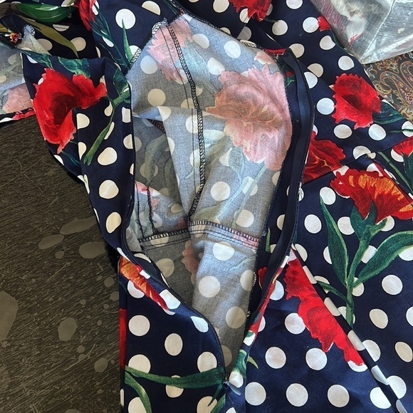 Vintage🧚‍♀️House Of Chihera Floaty Sleeve Polka Dot Rose Print Dress SizeM - Picture 11 of 14